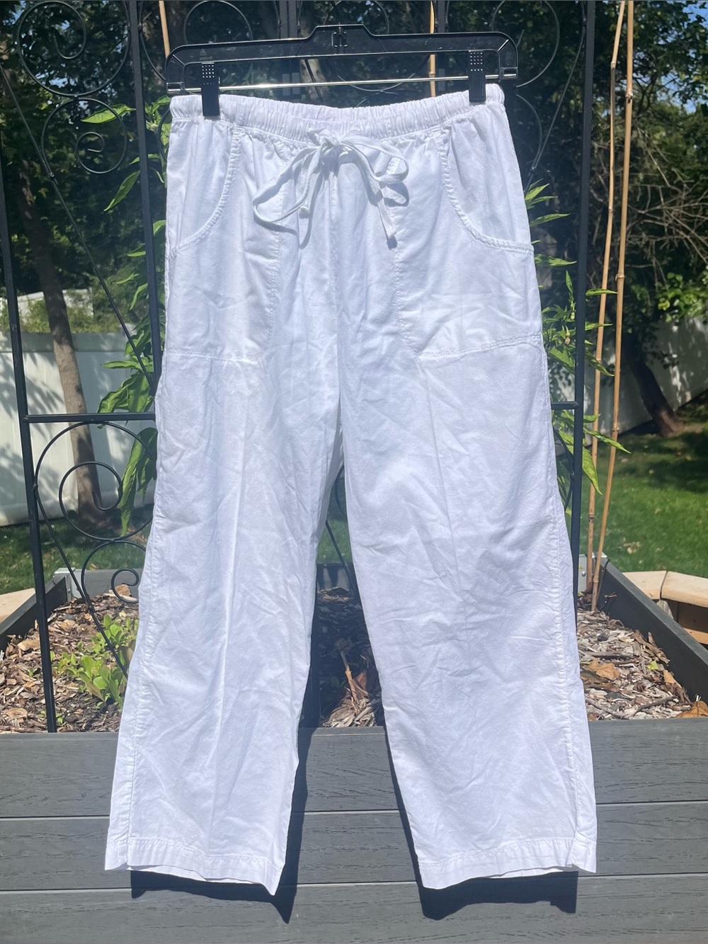 Fresh Produce Topstitch Sheeting Capris White Size S Drawstring Coastal Beach